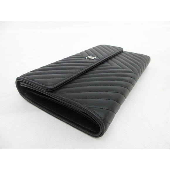 CHANEL Chevron Trifold Long Wallet Black - Picture 4 of 10